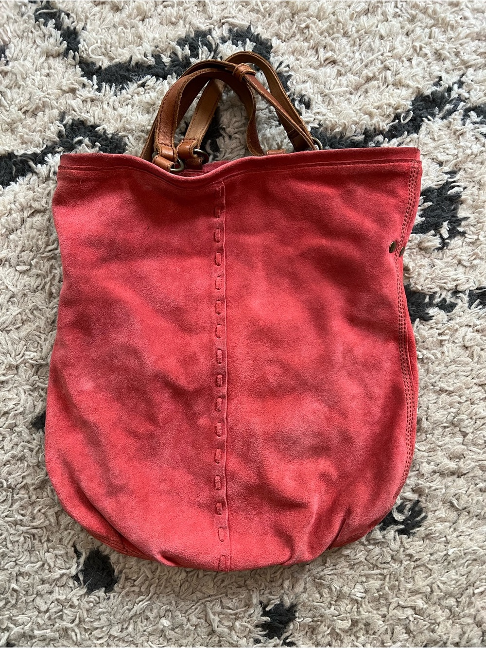 Lucky Brand Italian Suede Bag with Leather Handles - Vintage Red - Picture 2 of 9